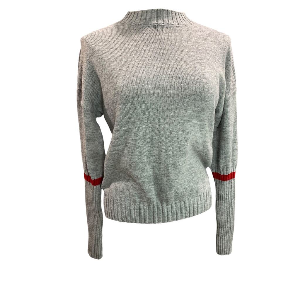 Small Gray Womens Sweater Fitted Forearm Stripe